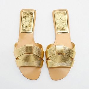 ZARA Flat Crossed Leather Slides size 41